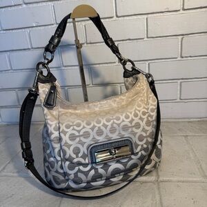 Coach Kristen Shoulder Bag Op Art Ombre Gray Fabric and Leather Purse 16793